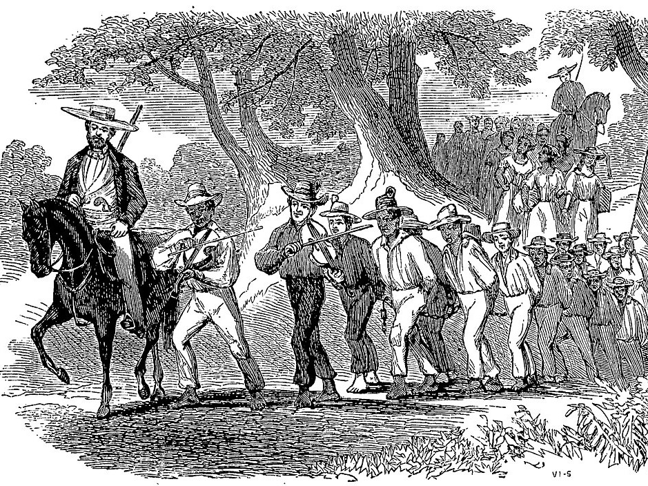 Gravure représentant un convoi d’esclaves aux États-Unis, tirée de l’ouvrage abolitionniste The Suppressed Book About Slavery! de George W. Carleton, paru en 1864. (Source : Wikimedia Commons; image dans le domaine public)